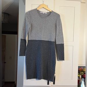 Rachel Roy black gray dress, rolled neck and bottom, has a wool like look, siz M